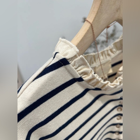 Sezane Gael Mariniere Striped Long Sleeve Top with Ruffles - Picture 5 of 12